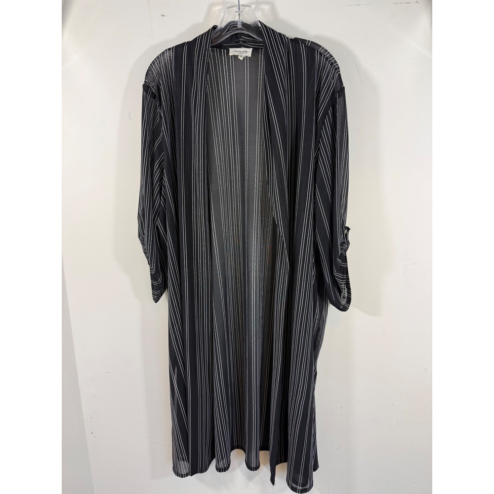 Sirenlily Open Front Duster Women's 2X Black Striped Boho Kimono Cardigan